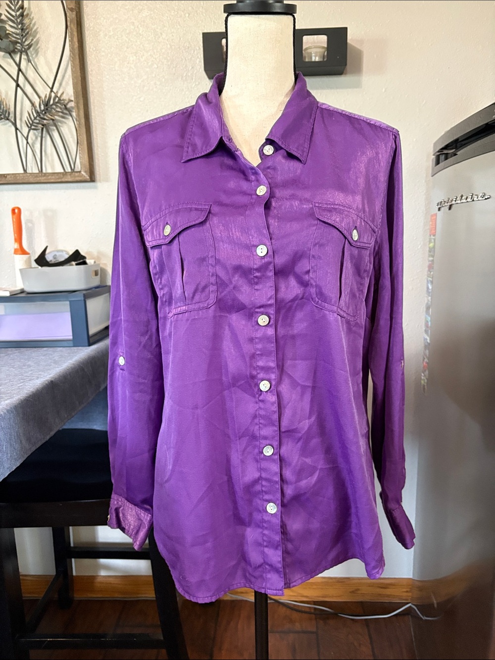 Ruby Rd Women’s Sz 14 Purple Silky Long Sleeve Button Down Shirt